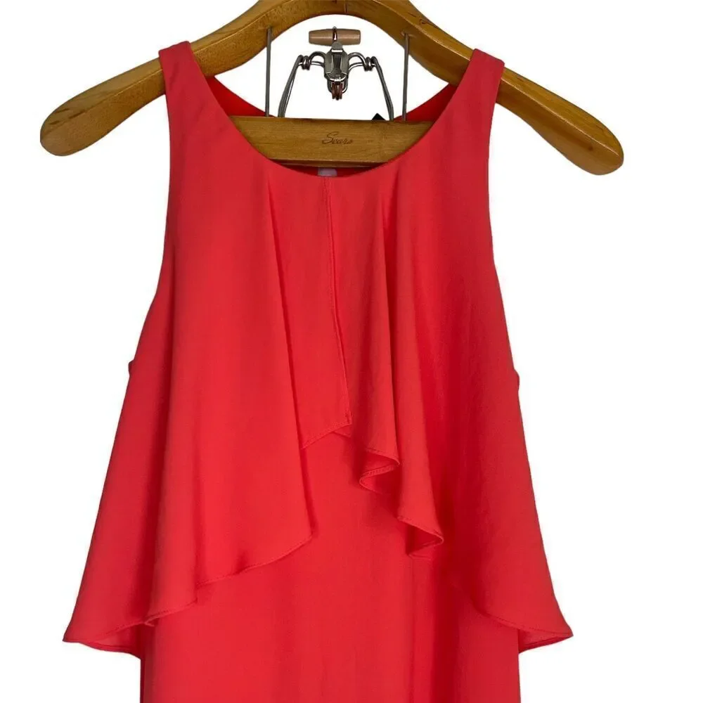 BCBG MaxAzria Orange Chiffon Open Back Maxi Dress Gown Size S Tie Waist